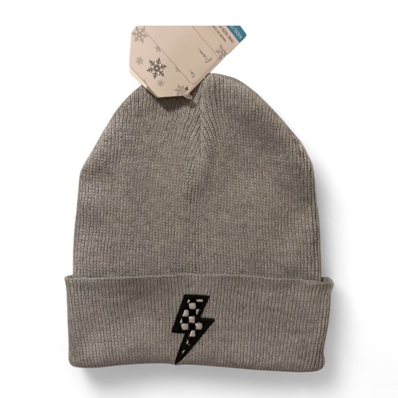 Kids Gray Beanie with Lightning Bolt Patch - Picture 6 of 7
